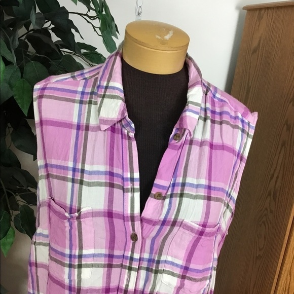 NORTHCREST 1X sleeveless buttondown top pink plaid - Picture 2 of 13